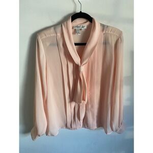 Laura Jayne Collection Womens Pink Sheer Bow Neck Long Sleeve Blouse Size 10